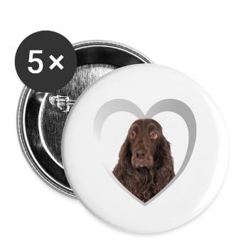Épagneul des champs - Amoureux des chiens - Cœur de chien - Lot de 5 grands badges (56 mm) - blanc - Devant
