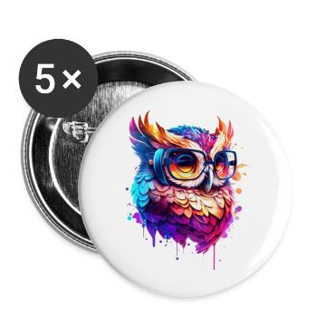 Party Eule als Vogel in bunt als cooles Artwork - Buttons groß 56 mm (5er Pack) - Weiß - Vorne
