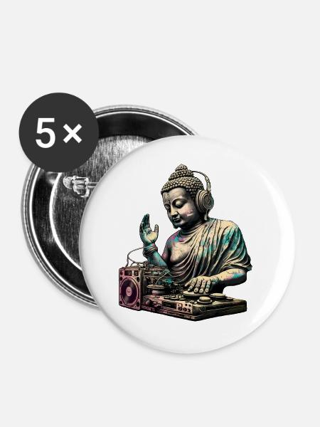 DJ Buddha - Buttons groß 56 mm (5er Pack) - Weiß