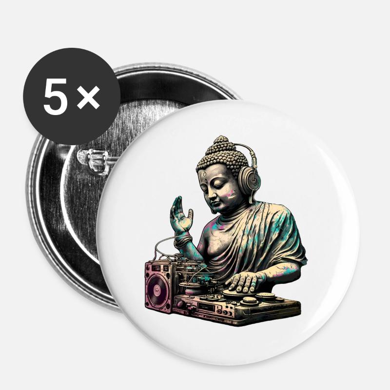 DJ Buddha - Buttons groß 56 mm (5er Pack) - Weiß
