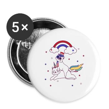 Chat 4 juillet Patriotic Caticorn Licorne Meowica - Lot de 5 grands badges (56 mm) - blanc - Devant