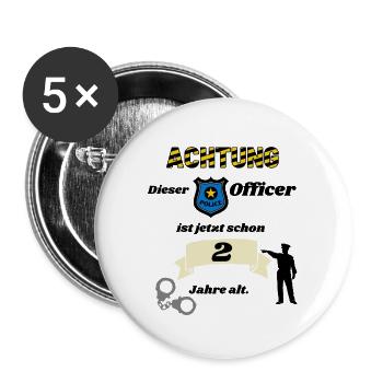 Polizei - 2. Geburtstag, für coole Polizisten - Buttons groß 56 mm (5er Pack) - Weiß - Vorne
