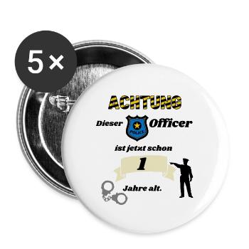 Polizei - 1. Geburtstag, für coole Polizisten - Buttons groß 56 mm (5er Pack) - Weiß - Vorne