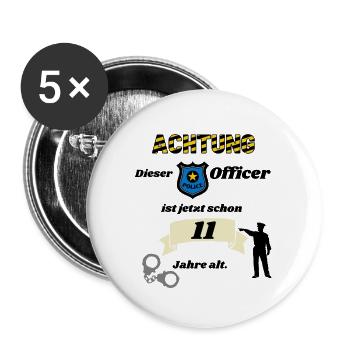 Polizei - 11. Geburtstag, für coole Polizisten - Buttons groß 56 mm (5er Pack) - Weiß - Vorne