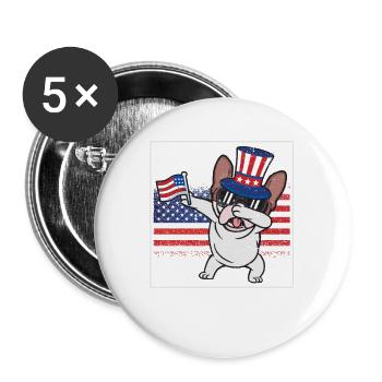 Tupfende Französische Bulldogge 4. Juli Patriot - Buttons groß 56 mm (5er Pack) - Weiß - Vorne