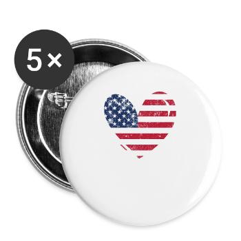 Drapeau des États-Unis Cœur patriotique américain - Lot de 5 grands badges (56 mm) - blanc - Devant