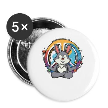 Hippie Lapin Signe de Paix Yoga Cool Hare Drôle - Lot de 5 grands badges (56 mm) - blanc - Devant