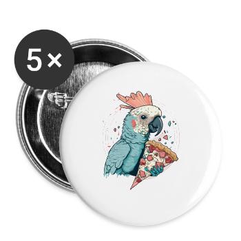 Kakadu isst Pizza für eine Kakadu Besitzer - Buttons groß 56 mm (5er Pack) - Weiß - Vorne