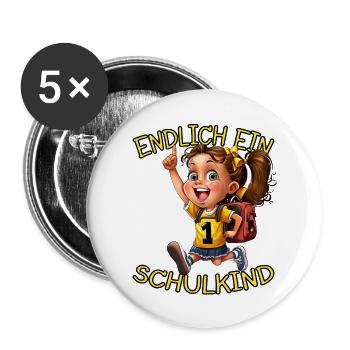Endlich ein Schulkind 1.Klasse Mädchen - Buttons groß 56 mm (5er Pack) - Weiß - Vorne