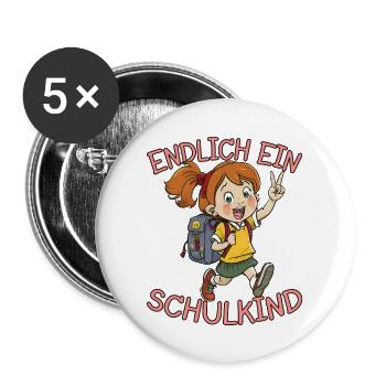 Endlich ein Schulkind 1.Klasse Mädchen - Buttons groß 56 mm (5er Pack) - Weiß - Vorne