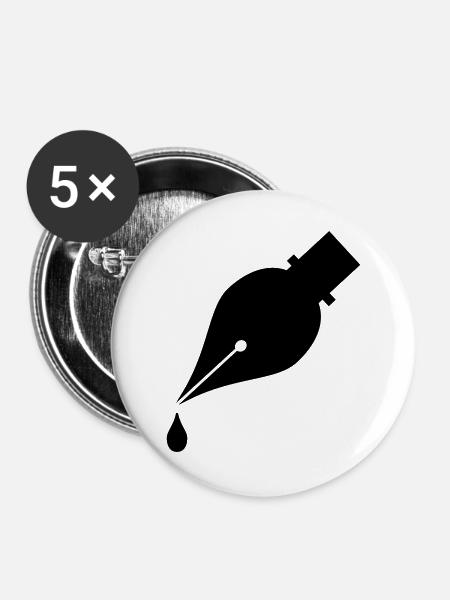Tintenstift mit Tintentropfen - Buttons groß 56 mm (5er Pack) - Weiß