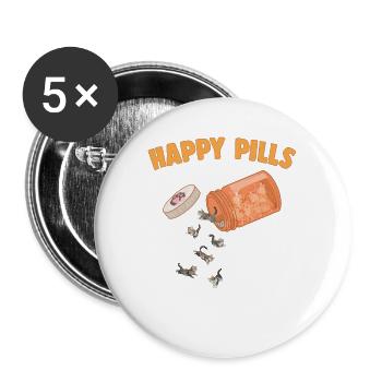 Happy Pills American Shorthair Cat Funny Kitten - Buttons large 2.2''/56 mm (5-pack) - white - Front