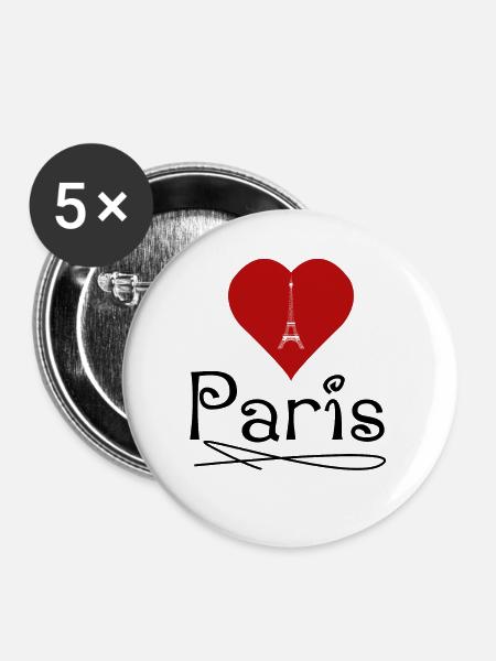 Ich liebe Paris - Buttons groß 56 mm (5er Pack) - Weiß