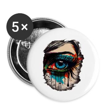 Psychedelisches Auge mit bunten Airbrush Details - Buttons groß 56 mm (5er Pack) - Weiß - Vorne
