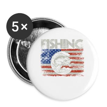 Pêche drapeau américain Vintage USA Bass Fish - Lot de 5 grands badges (56 mm) - blanc - Devant