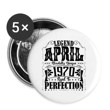 April 1970. Geburtstag April 1970. Geschenk 1970. - Buttons groß 56 mm (5er Pack) - Weiß - Vorne