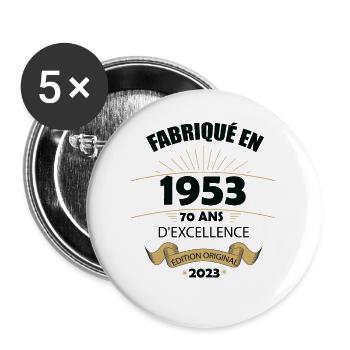Fabriqué En 1953 Né En 1953 70 Ans Anniversaire - Lot de 5 grands badges (56 mm) - blanc - Devant