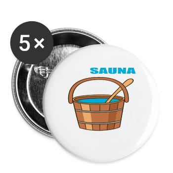 Sauna Saunameister Wellness Entspannung Saunieren - Buttons groß 56 mm (5er Pack) - Weiß - Vorne