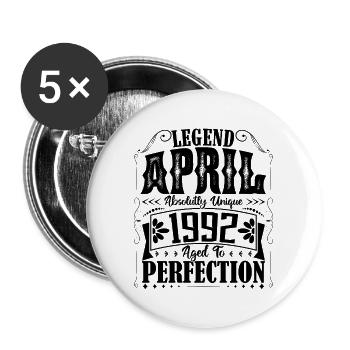 April 1992. Jahrestag April 1992. Geschenk 1992. - Buttons groß 56 mm (5er Pack) - Weiß - Vorne