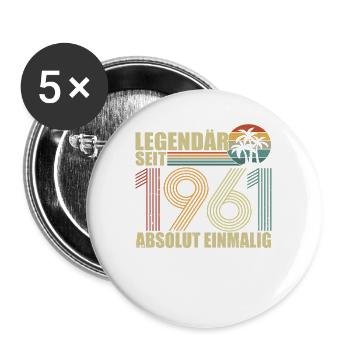 Oldtimer Baujahr 1961 Geburtstagsspruch - Buttons groß 56 mm (5er Pack) - Weiß - Vorne