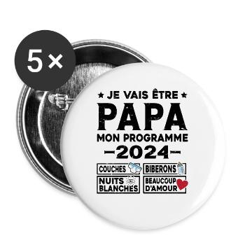 Je vais être papa mon programme en 2024 Futur Papa - Lot de 5 grands badges (56 mm) - blanc - Devant
