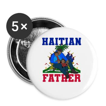 Haiti Haitian Flagge Vater Kind I Geschenk - Buttons groß 56 mm (5er Pack) - Weiß - Vorne