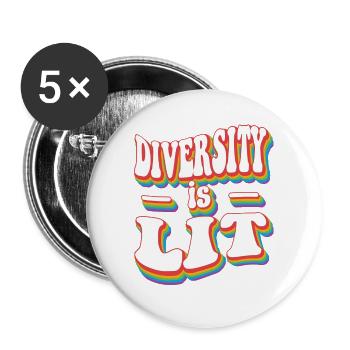 Vielfalt ist beleuchtet - Pride Rainbow LGBTQ+ - Buttons groß 56 mm (5er Pack) - Weiß - Vorne