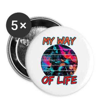My Way Of Life für eine Motorradfahrerin Bikerin - Buttons groß 56 mm (5er Pack) - Weiß - Vorne