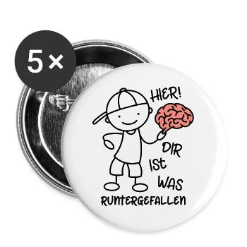 Hier! Dir ist was runtergefallen! Strichmännchen - Buttons groß 56 mm (5er Pack) - Weiß - Vorne