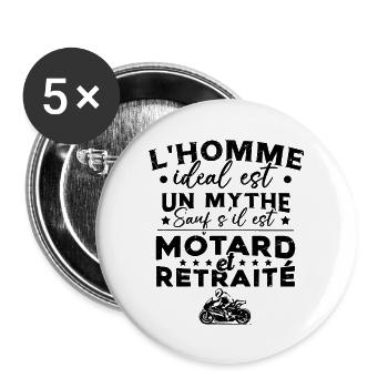 Motard Et Retraité Cadeau Homme Humour - Lot de 5 grands badges (56 mm) - blanc - Devant