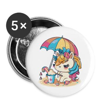 Cute unicorn for kids - Summer Edition - Buttons large 2.2''/56 mm (5-pack) - white - Front
