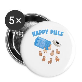 Happy Pills Farm Tier Lustige Alpaka Liebhaber Humor - Buttons groß 56 mm (5er Pack) - Weiß - Vorne