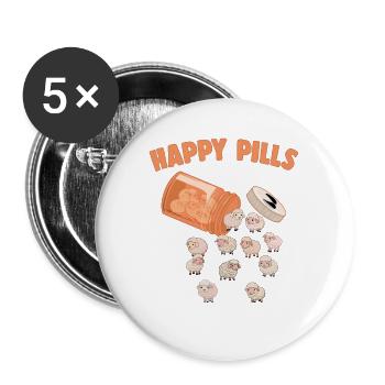 Happy Pills Schafe Lustige Farm Tierliebhaber Humor - Buttons groß 56 mm (5er Pack) - Weiß - Vorne