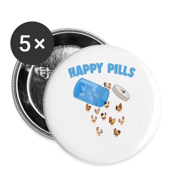 Happy Pills Bauernhof Tier Lustige Hühnerliebhaber Humor - Buttons groß 56 mm (5er Pack) - Weiß - Vorne