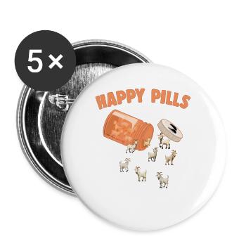 Pilules heureuses Chèvres Drôle Amoureux des animaux de ferme Humour - Lot de 5 grands badges (56 mm) - blanc - Devant
