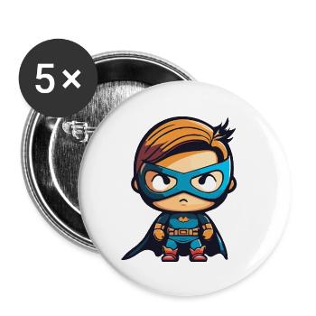 1er Kitatag Superhero Boy pour Little Heroes - Lot de 5 grands badges (56 mm) - blanc - Devant