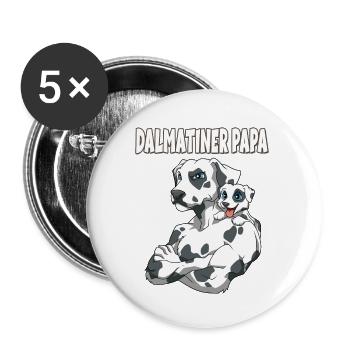 Dalmatiner Papa mit Dalmatiner Kind - Buttons groß 56 mm (5er Pack) - Weiß - Vorne