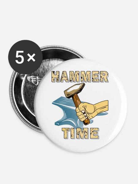 HAMMER TIME AMBOSS - Buttons groß 56 mm (5er Pack) - Weiß