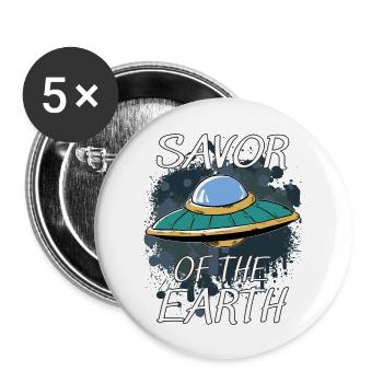 OVNI SAVEUR DE LA TERRE - Lot de 5 grands badges (56 mm) - blanc - Devant