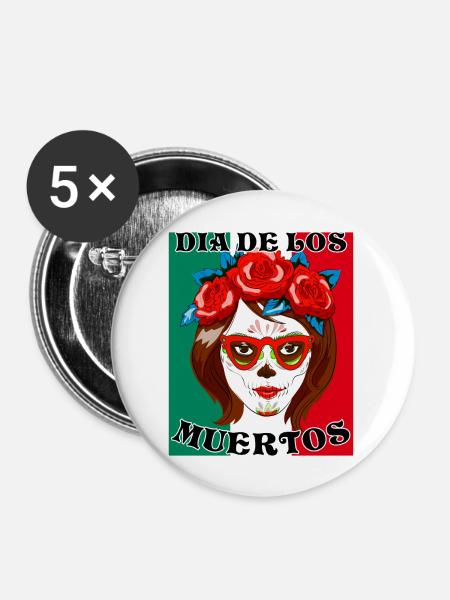 DIA DE LOS MUERTOS - Buttons groß 56 mm (5er Pack) - Weiß