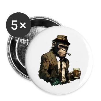 Chimpanzé gangster cool avec de la bière - Lot de 5 grands badges (56 mm) - blanc - Devant