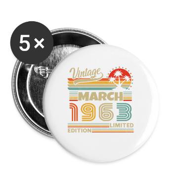 Vintage Born in March 1963 Birthday Gift - Buttons large 2.2''/56 mm (5-pack) - white - Front