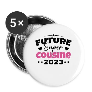 Future Super Cousine 2023 Annonce Grossesse - Lot de 5 grands badges (56 mm) - blanc - Devant