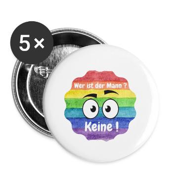 Wer ist der Mann in der Beziehung, Lesbian, CSD - Buttons groß 56 mm (5er Pack) - Weiß - Vorne