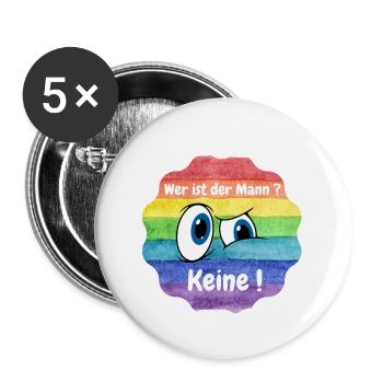 Wer ist der Mann in der Beziehung, Lesbian, CSD - Buttons groß 56 mm (5er Pack) - Weiß - Vorne