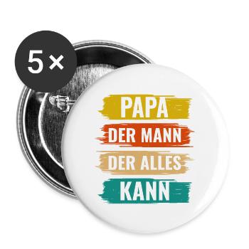 Papa Der Mann Der Alles Kann Vatertag Vater - Buttons groß 56 mm (5er Pack) - Weiß - Vorne