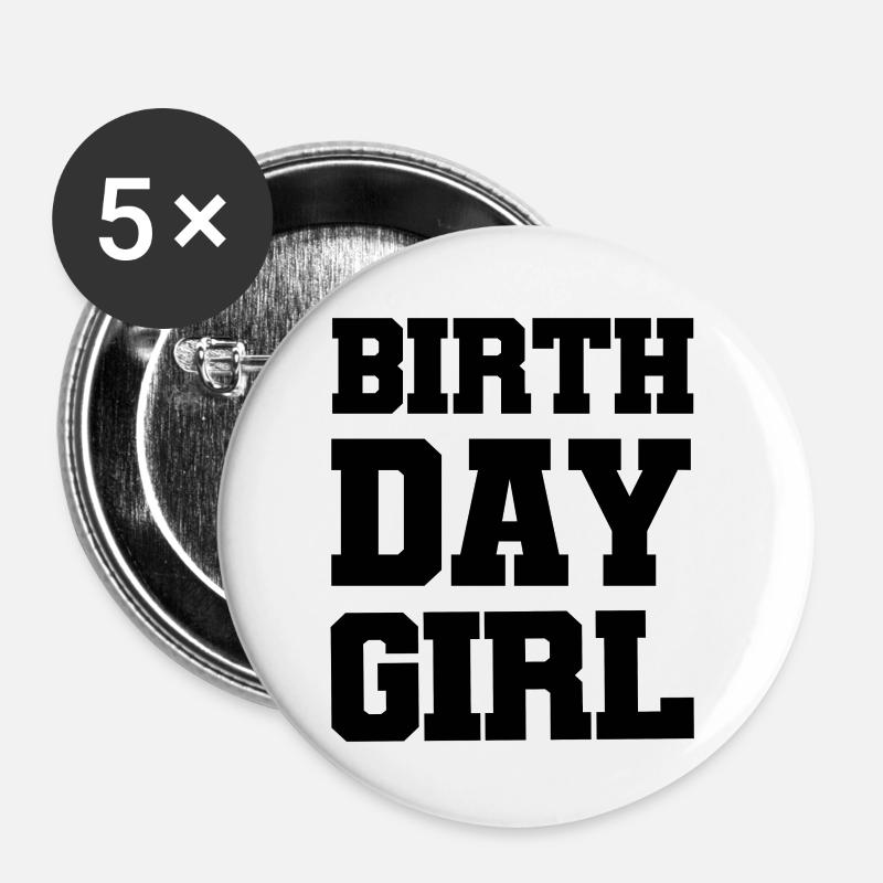 birthday girl - Buttons large 2.2''/56 mm (5-pack) - white