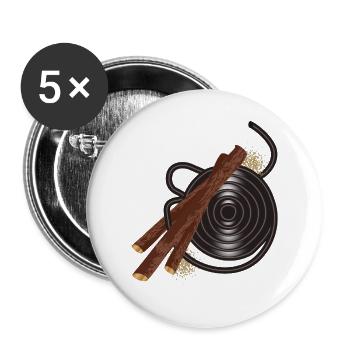 schwarze Lakritzschnecke mit Süßholz Wurzelstücke - Buttons groß 56 mm (5er Pack) - Weiß - Vorne