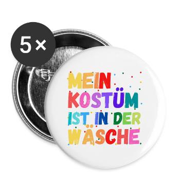 Mein Kostüm ist in der Wäscherei Carnival Party - Buttons groß 56 mm (5er Pack) - Weiß - Vorne