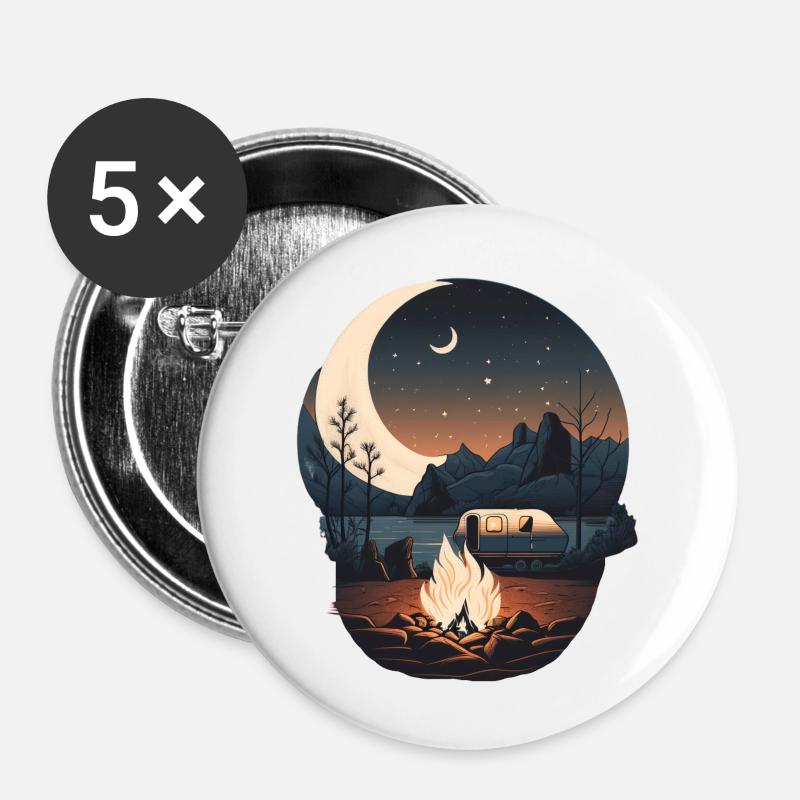 Camping by campfire and moonlight - Buttons large 2.2''/56 mm (5-pack) - white